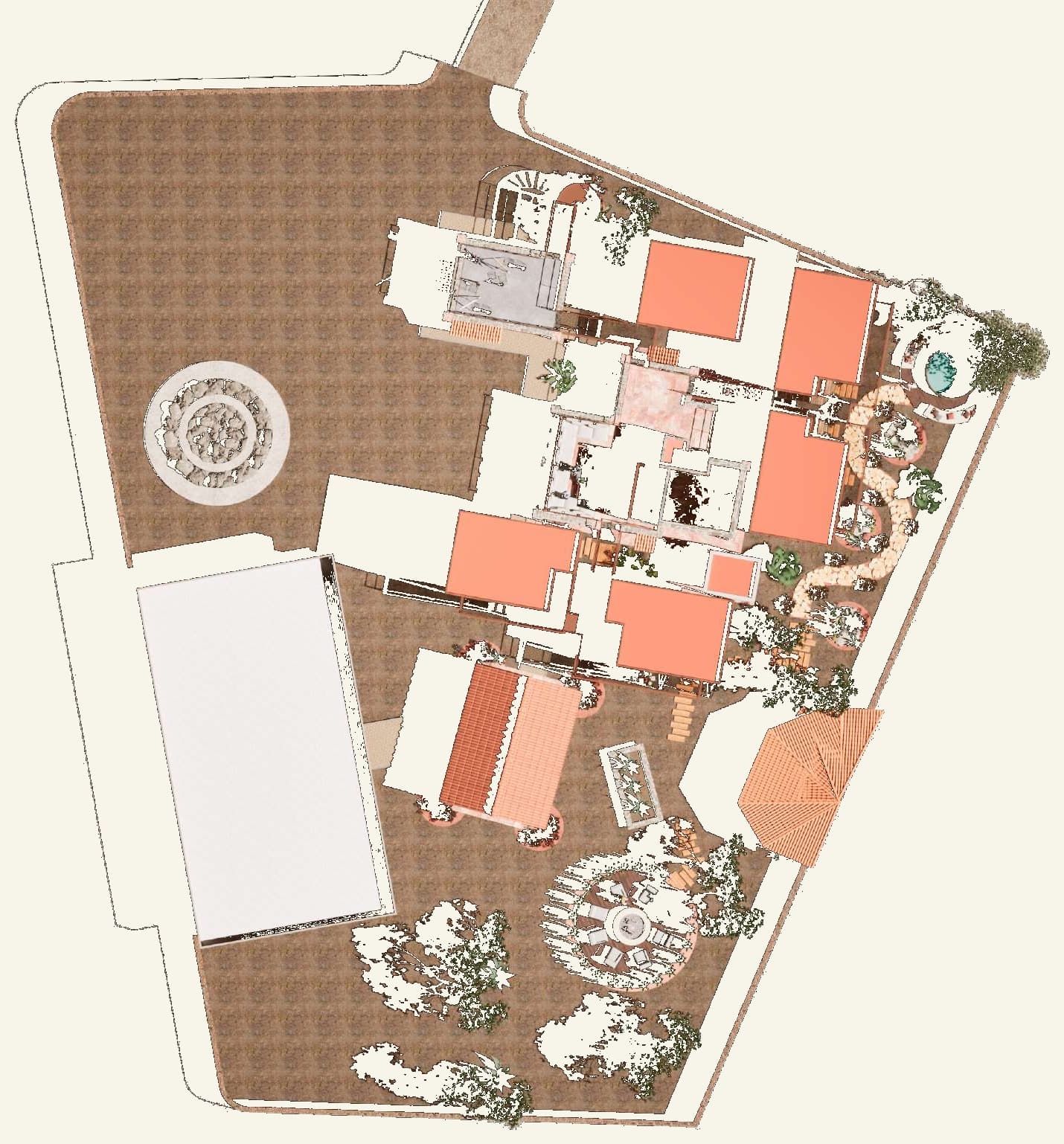 Four rooms among the courtyards.